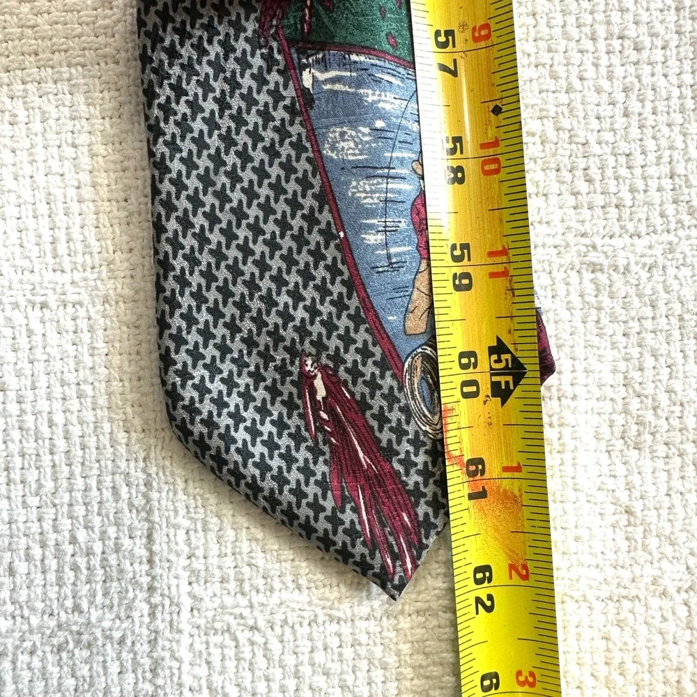 VTG MomentoUno Fly Fishing Tie Silk Houndstooth Wide 3.5 Angler Novelty 90s 3.5